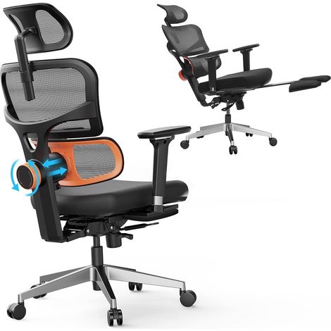 Sedia da ufficio ergonomica con poggiapiedi - Sedia da ufficio con schienale alto dotata di esclusivo supporto lombare regolabile, schienale, regolazione della profondità della seduta, funzione di inc (1/5)