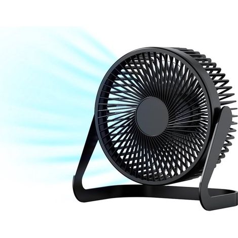 Mini ventilador con alimentación USB，Ventilador de escritorio silencioso，2 velocidades con viento fuerte，Rotación de 360°，Negro (1/5)