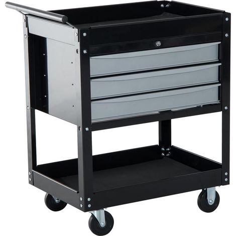 CARRELLO DA OFFICINA PROFESSIONALE CASSETTIERA PORTAUTENSILI IN LAMIERA NERO 68X46X88CM (1/5)