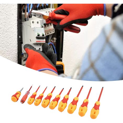 Jeu de 10 Tournevis Isolés VDE pour Électriciens - Outils de Sécurité pour Travaux Électriques Domestiques (1/5)