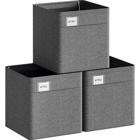 WOLTU Set of 3 Foldable Storage Boxes, Fabric Containers 34L, Dark Grey