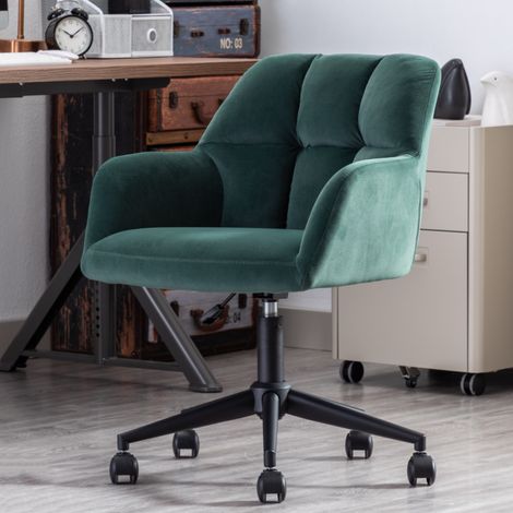 Wahson Sedia da Ufficio in Velluto Scrivania con Ruote, Imbottita Regolabile in Altezza con Schienale con Braccioli per Ufficio/Studio/Computer, Verde