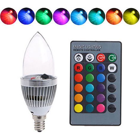Ampoule LED RGB 3W à changement de couleur, effet bougie, avec télécommande E14/E12 (1/5)
