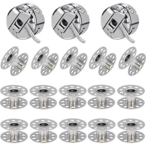 3 Pieces Sewing Machine Bobbin Case, 15 Pieces Metal Bobbin, Compatible for Singer Janome Brother Standard Household Sewing Machine (1/4)