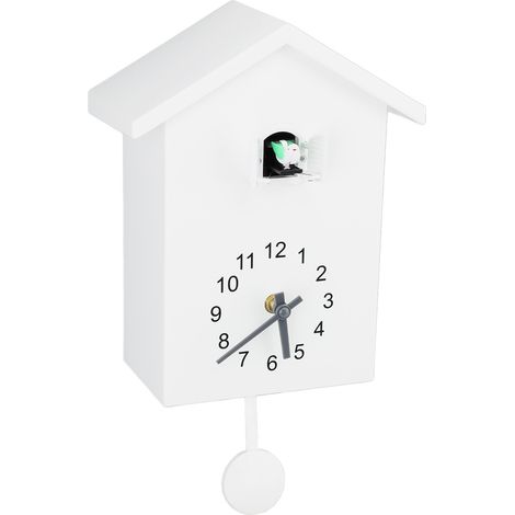 Bird House Wall Clock Bird Voice Call Nordic Style Bird House Pendulum Wall Hanging Clock for Office Bedroom Living Room White (1/5)