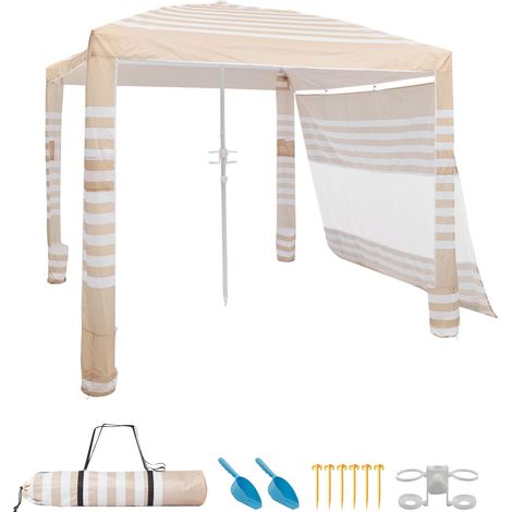 Tente de plage 2,4 x 2,4 m avec paroi latérale, abri anti-UV UPF 50+, montage rapide, pochettes à sable, hauteur réglable, ombrage portable pour famille et amis (1/5)
