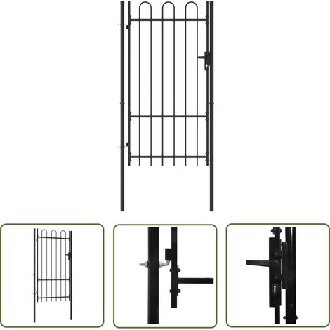 Portillon simple porte Portail Porte Portillon de jardin avec dessus arqué Acier 1x1,75 m Noir 42135 (1/5)