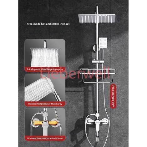 Ensemble de douche thermostatique en acier inoxydable avec pommeau de douche pluie haute pression, kit de robinetterie de salle de bain domestique, ensemble de pommeaux de douche cascade (1/5)