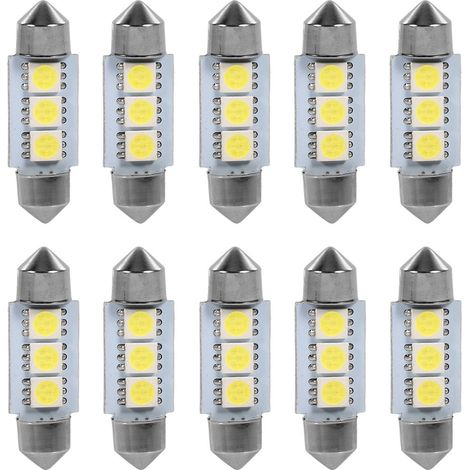 Ampoules Feux de Lecture, 36MM Éclairage Intérieur de Voiture LED SMD 12V 5050 Ampoule Plaque D'immatriculation Lampe Dôme … (10pcs) (1/5)