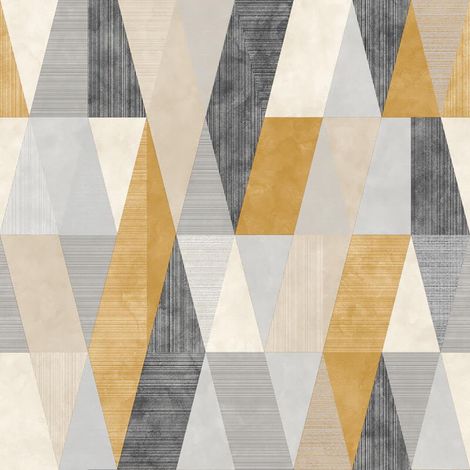 Vertex Geometric Wallpaper Rasch White Yellow Grey Black Metallic Triangle (1/3)