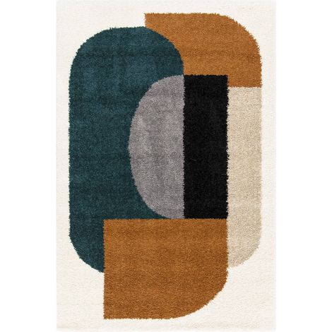 sweeek - Indoor Teppich Shaggy, geometrisches Muster, mehrfarbig - 160 x 230 cm