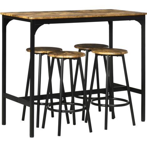 Conjunto de mesa alta de 5 piezas con 4 taburetes, diseño industrial, MDF marrón y metal (1/5)