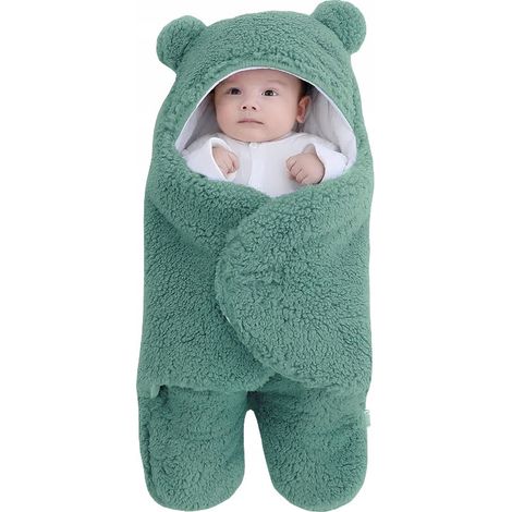 Sac de couchage bébé cocon ours en peluche fourrure verte L75i