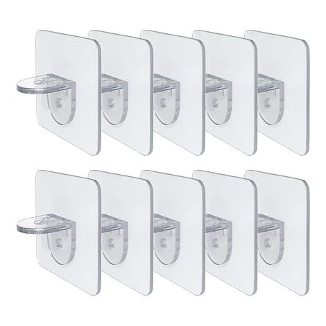 10 x Self-Adhesive Shelf Brackets, No Drilling, Fixings for Shelves, Bookcases and Cabinets, Acrylic High Load Capacity (Transparent) (1/5)