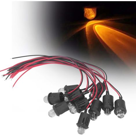 10 lampes LED 12V 10mm + fil étanche, ampoule LED transparente super lumineuse à courant constant, diode lumineuse, jaune. (1/5)