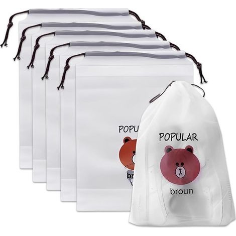 Lot de 30 sacs de rangement en polyéthylène à cordon,ornés d'un adorable motif d'ours brun. Disponibles en 3 tailles (petite,moyenne et grande) (1/5)