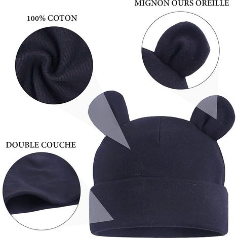 Couverture à emmailloter en coton avec bonnet de bébé nouveau-né ours mignon couverture nouveau-né et bonnet bleu marine MNS (1/4)