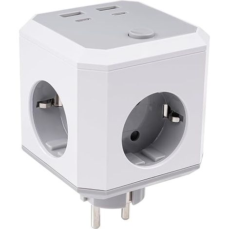 Multiprise Schuko, Multiprise Cube, Multiprise sans Fil Prises USB et USB-C avec Interrupteur adaptée à la Maison et au Bureau (1/5)