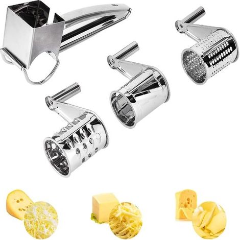 Grattugia per formaggio a tamburo in acciaio inox, adatta per formaggi a pasta dura. Efficiente e resistente. Lavabile in lavastoviglie. Con 3 lame. Adatta anche per cioccolato e frutta secca. (1/5)