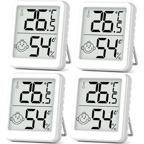 LABLANC - Misuratore di umidità, termometro per interni, 4 pezzi, mini termometro igrometro LCD con indicatore sorridente per cameretta neonati, cameretta anziani, studio, cantina, ecc. (1/5)