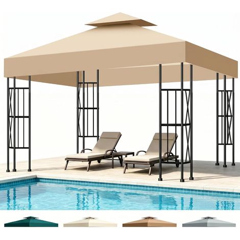 Toit de Remplacement pour Tonnelle 3x3m Imperméable et Protection Solaire, Double Ventilation Toile Rechange Tonnelle pour Jardin, Camping et Terrasse (Kaki) (1/5)