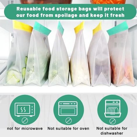 Lot de 8 sacs en silicone réutilisables avec fermeture éclair et support pour aliments, sacs congélation, sacs sandwich (1/4)
