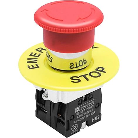 1 pièces 22mm Interrupteur Champignon Rouge AC 660V 10A 1NC 1NO Bouton Poussoir d'arrêt d'urgence Champignon Rouge avec Panneau d'arrêt d'urgence HB2-ES545 (1/5)