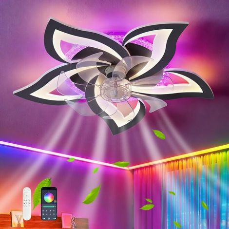 Plafonnier Ventilateur De Plafond RGB Couleur Variable, Lampe Ventilateur Led Dimmable, Ventilo Plafond Avec Lumière Réversible 6 Vitesses Pour Chambre Enfant-RGB Noir (1/5)