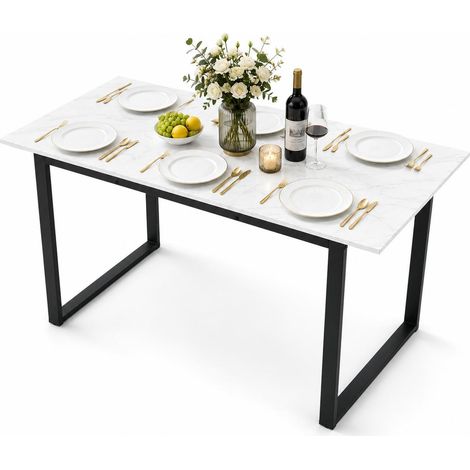 FurnitureR White Marble Dining Table 140 to 180x80cm with Iron Legs (1/5)