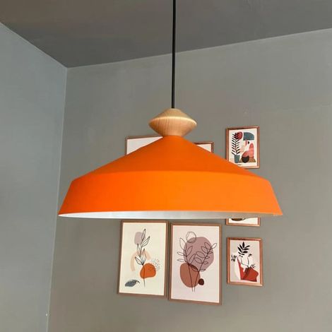 Lema Lustre Simple Orange Avec Tête de Lit en Bois, Lampe Suspendue Pour Restaurant, Café, Salon (1/5)