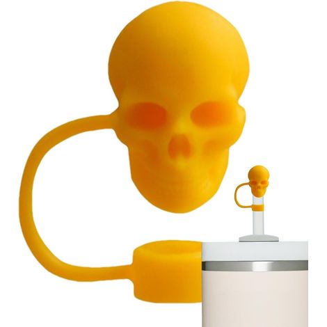 Topper de paille de crâne-couverture de squelette en Silicone, accessoire de bouchon à boire mignon, décor en forme de paille de 10mm, caractéristique du matériau en caoutchouc robuste Ornement de p (1/5)