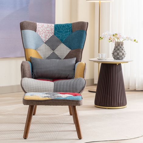 Chaise de loisirs de couleur assortie avec repose-pieds, dossier et coussin, combinaison de chaise de loisirs de salon, Multicouleur (1/5)