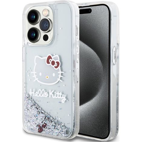 Cover per iPhone 15 Pro con ciondolo a forma di testa di gatto e glitter liquido Hello Kitty (argento) (1/5)