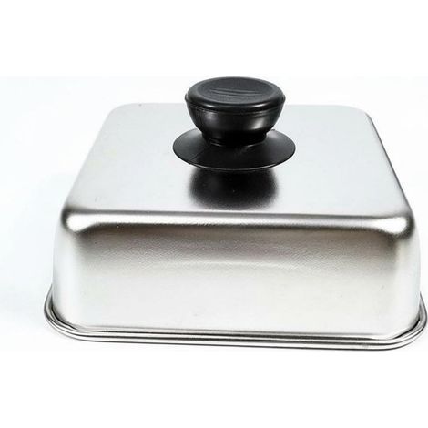 Housse Grill Barbecue Plaque Couvercle Fonte Acier Inoxydable Résistant à la Chaleur Manche Ergonomique Adapté aux Cuisiniers Barbecue Extérieur, 26-26-5cm, Poignée Ronde (1/5)