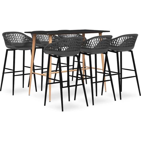 vidaXL Mesa alta y taburetes de bar 7 piezas negro y gris (1/5)