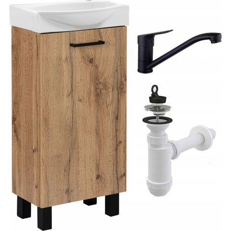 STAMAR  Badezimmermöbel - 40 cm - Eiche Craft - Robust und Elegant - Mit Dreharmatur Schwarz