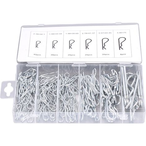 Assortiment de 150 goupilles fendues à ressort en acier galvanisé en forme de R pour attelage de remorque (1/5)