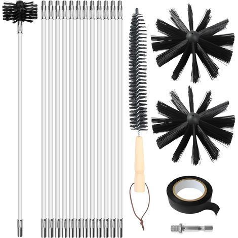 16 Pièces Hérisson Ramonage, 12 Tiges 41 Cm, 2 Têtes Brosse 15 Cm, Tige Hexagonale, Brosse Bois, Conduit Cheminée (1/5)