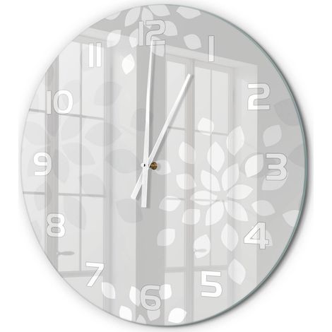 Horloge Murale Ronde Déco Salon Verre Trempé Silencieuse Design Contemporain Motif floral fi 60 cm (1/5)