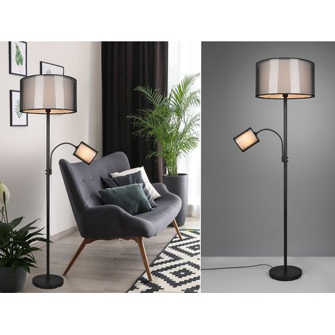 LED Stehleuchte mit Leselicht & Stoff Organza Schwarz innen Weiß, 174cm (1/5)