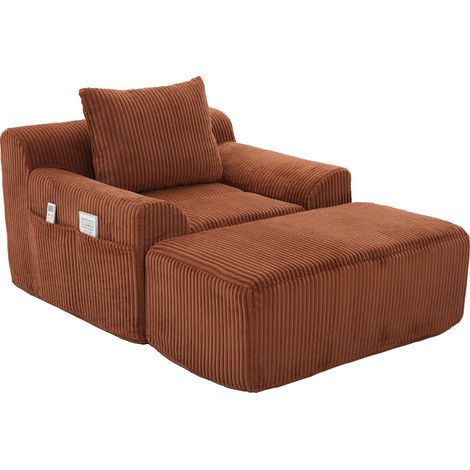 Fauteuil individuel extra grand en velours côtelé avec repose-pieds, poches latérales et coussin fauteuil sans cadre, emballé individuellement, avec rembourrage moelleux sans montage, idéal pour se dé (1/5)