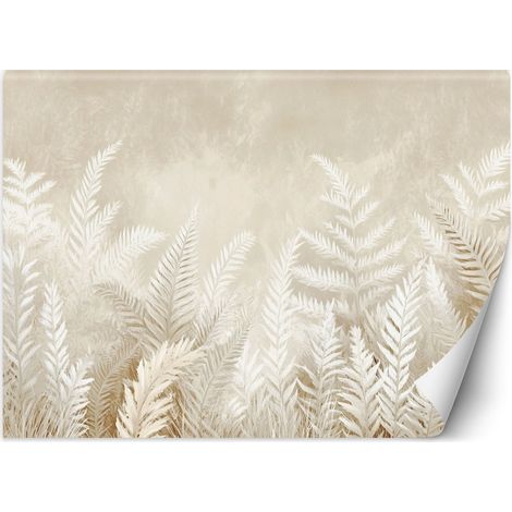 Fototapete Beige Farnblätter Federn Boho-Stil 350x245 cm (1/5)