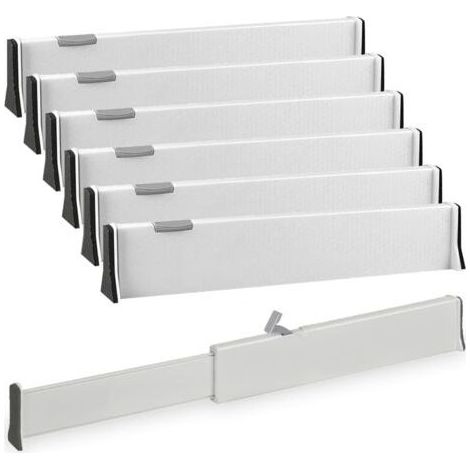 Lot de 6 Separateur de Tiroirs Cuisine Extensible 37.8-54 CM H-6CM Plastique Separateur Tiroirs Vetement Cuisine Ajustable, Organisateur de Tiroir Cuisine Pour Couvert, Commode, Bureau (1/5)