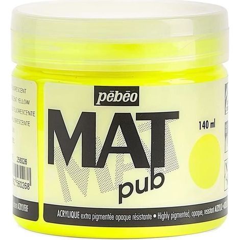 Peinture Acrylique - PEBEO - Jaune Fluo - 140ml - Finition Extra Mate - Résistante à la Lumière