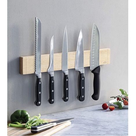 Porte-couteau magnétique en bois d'hévéa, 45 cm