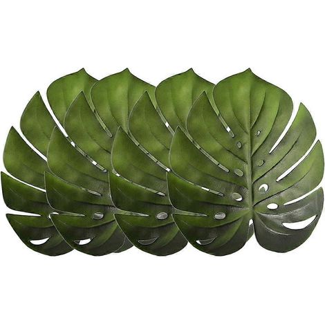 Lot de 4 sets de table en feuilles tropicales artificielles EVA (monstera et palmier), pour la décoration de tables de mariage et de fêtes. (1/5)