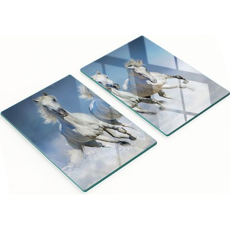 Tablas decorativas de cristal para cortar y servir con dise帽o de caballos al galope, 2x40x52 cm.