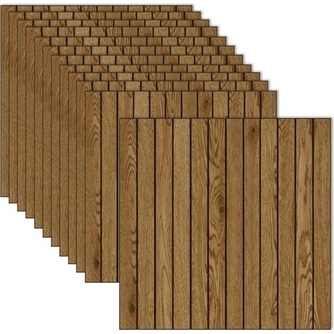Lot de 12 panneaux muraux auto-adhésifs 3D - Panneaux muraux auto-adhésifs aspect bois - Revêtement mural décoratif en PVC - Facile à monter - Isolation acoustique pour le salon et la chambre à (1/5)