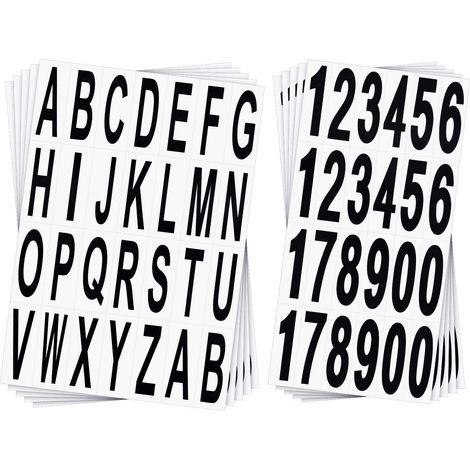 Lot de 10 feuilles autocollantes de numéros et lettres en vinyle noir Taille 6,7 x 2,2 cm Pour boîte aux lettres, porte, véhicule (1/5)