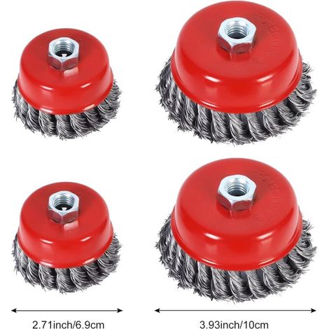 Cepillo de limpieza de metal, 4 cepillos cónicos para amoladora angular, cepillo de lijado de acero retorcido para amoladora angular (75 mm y 100 mm de diámetro, M14) (1/3)